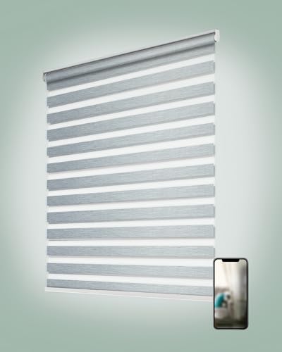 Yoolax Motorized Zebra Blinds, Electric Zebra Shades for Indoor Windows, Motorized Shades Light Control Horizontal, Automatic Window Shades for Bedroom Office Kitchen (80% Shading Grey, 59