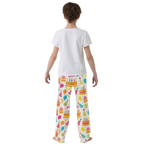 ZZXXB Birthday Cake Balloon Boys Long Pants Soft Trousers Elastic Waist Kids Lounge Bottoms with Pockets S-XL3