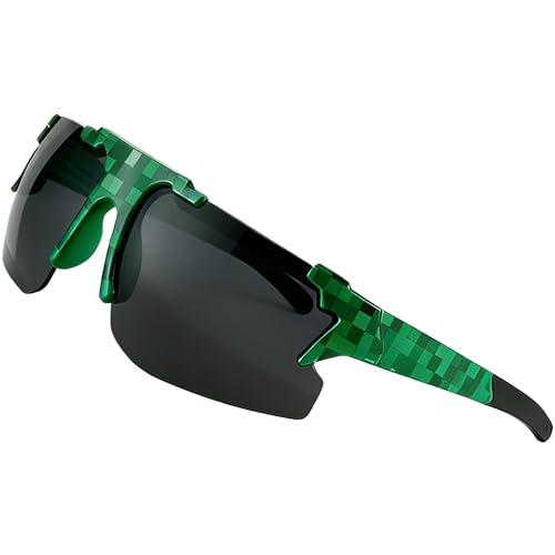 LEXKASO Kids Pixelated Gamer Sunglasses for Boys Girls Ages 3-10 Cool 8-Bit Style Polarized Sport Glasses UV400 Protection Flexible TR90 Frame for Video Game Fans & Party Favors