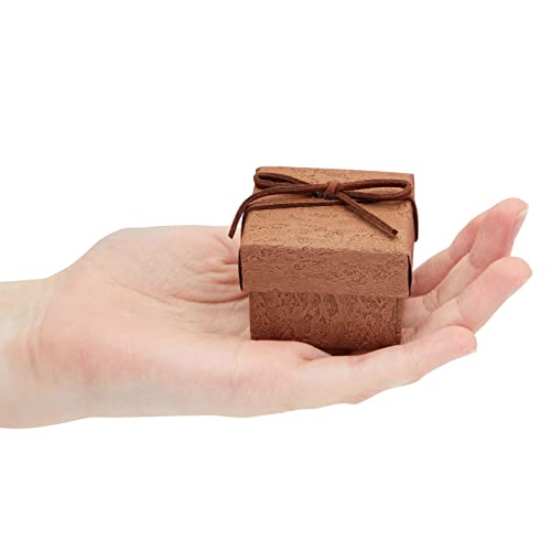 12 Pack Small Kraft Paper Jewelry Gift Box Set With Bow For Rings And Bracelets (Brown, 2 X 2 In) #TOP2