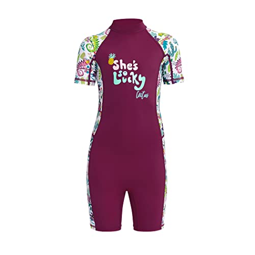 Traje de Buceo Niño Completo, Traje de Baño Protección Solar UV 50+ Transpirable Elástico Manga Corta Cremallera Trasera Natación Buceo Surf Submarinismo Retazos Secado Rápido,Purple Short Sleeve,M Cover