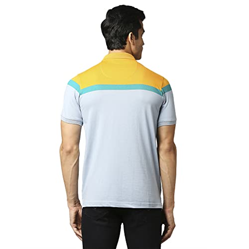 Image of Park Avenue Men's Cotton Polyester Blend Stripe Pattern Slim Fit Rib Collar Polo Neck Half Sleeve Casual T-Shirt