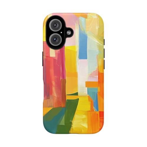 Coque iPhone 16 rigide mate jaune motif coups de pinceau colorés abstraits