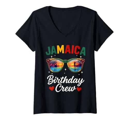 Donna Jamaica Birthday Crew 2026 Matching Family Trip Cruise Squad Maglietta con Collo a V