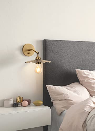 Image of Pathson Dimmable Wall Sconce Metal Brass Finish, Adjustable Lighting Angle Bathroom Wall Vanity Lighting Hardwired Bedside Lamp Art Decor for Living Room Farmhouse Study Room