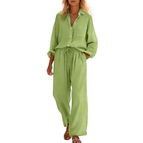 Combinaison d'été pour femme aspect lin haut de gamme ensemble de loisirs fluide en coton léger