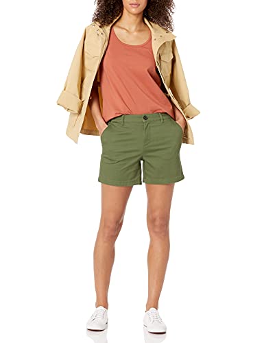 Amazon Essentials Women's Mid-Rise Slim-Fit 5" Inseam Khaki Shorts, (Available in Straight and Curvy Fits), Olive, 16 - image 5