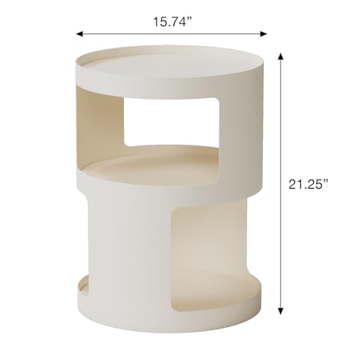 Image of XIV Side Table, Round End Table, Modern Nightstand, Metal Accent Table, Small Bed Side Table for Living Room Bedroom, Bedside Table, Night Stand, No Assembly Required (Off White, Round)