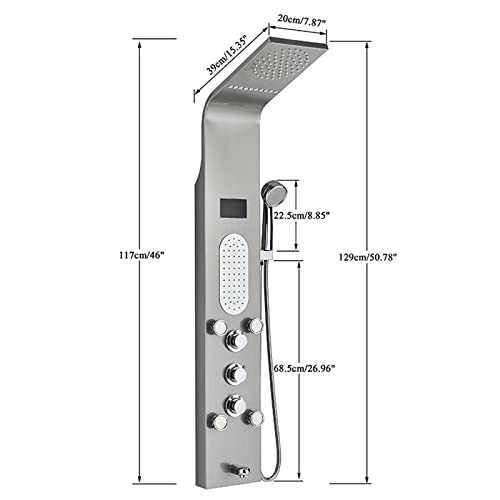 Columna de Ducha 4 en 1 de Acero Inoxidable SUS304 con Panel de Ducha, Chorro Lluvia, Duchador de Mano, Salida para Bañera y Rueda de Mano LED miniatura 3
