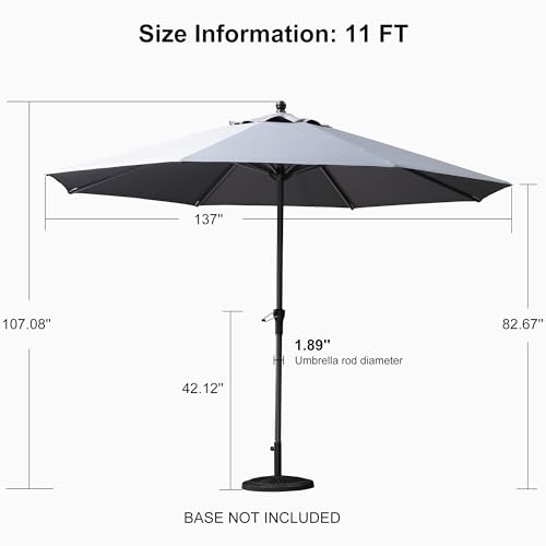 Image of PURPLE LEAF Outdoor Market Umbrella 11' Round Light Gray 8 Metal Ribs Patio