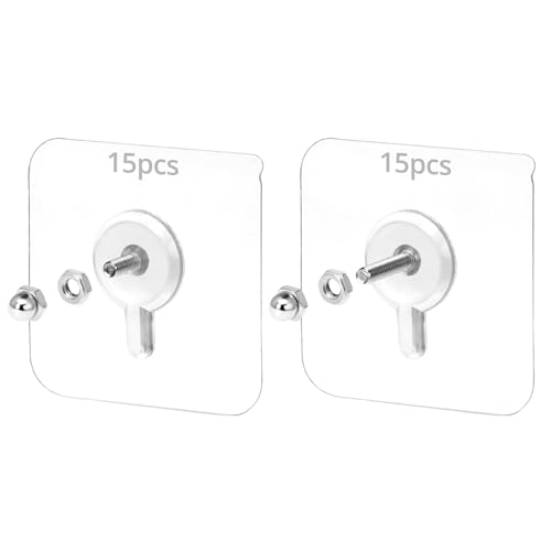 QWORK® 30 Pièces Vis Adhésives Détachables pour Fixation Murale Sans Percer - Tige Filetée 8mm/16mm - 6 x 6 cm - Charge 10 kg