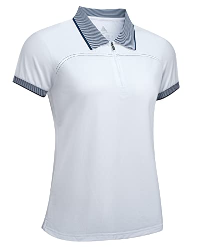 Golf Polo Shirts For Women Zipper Slim Fit Collared Shirts Tennis Hiking Athletic Workout Tops Black Blue Stripe L #TOP1