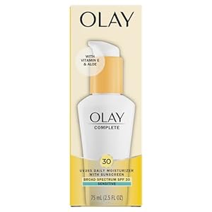 Olay Face Moisturizer Complete Daily Defense All Day Moisturizer With Sunscreen, SPF30, Sensitive Skin, 2.5 Fl Oz (Pack of 2)
