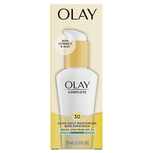Olay Face Moisturizer Complete Daily Defense All Day Moisturizer With Sunscreen, SPF30 Sensitive Skin, 2.5 Fl Oz (Pack of 2)