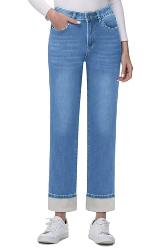 KDF Women's Fleece Lined Jeans Women Straight Leg Winter Fleece