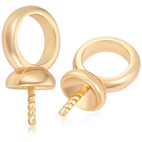 Beebeecraft 50Pcs/Box Eye Pin Bail Peg Pendants 18K Gold Plated Screw Eye Pinch Bails for Half Drilled Beads Jewelry Making Findings