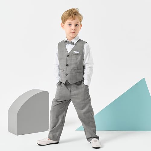 Image of Volunboy Baby Boys Formal Wedding Ring Bearer Outfits Toddler Gentleman Bowtie Vest Guest Suits Dress Shirt Pants Set