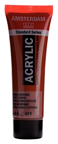 Tubo de pintura acrílica Amsterdam Standard Series 20 ml Tierra de Siena tostada 411 - Semitransparente, alta resistencia a la luz, viscosidad media, inodora, película duradera, versátil para artistas