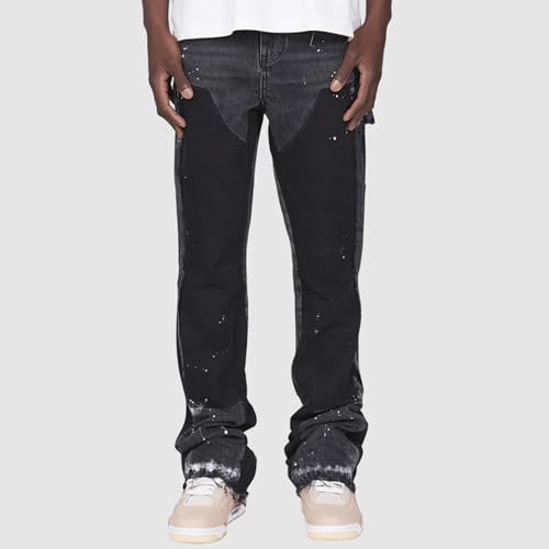 Bootcut Jeans Men Y2K Streetwear Fashion Printed Contrast Bell Bottom Denim Pants with Pockets Casual Jean Trousers3