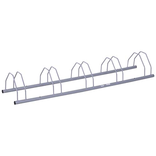 HOMCOM Rastrelliera Portabiciclette per 5 Bici, Acciaio Zincato Antiruggine, Fissaggio Parete/Pavimento 140.5 x 30 x 21… - immagine 6