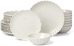 Lenox Dinnerware Sets, French Perle Scallop White 24-Piece Dinnerware Set, Service for 8, Stoneware Material, Dishwasher Safe, Microwave Safe, Bowls, Plates and Bowls, Dinner Dishes (White, 24 Piece)