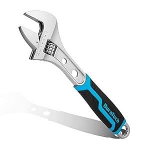 DURATECH 12 Inch Adjustable Wrench, 3-in-1 Spanner with Box End/Hex Function, CR-V Steel, Metric & SAE Scales, Chrome-plated, Bi-material soft Grip