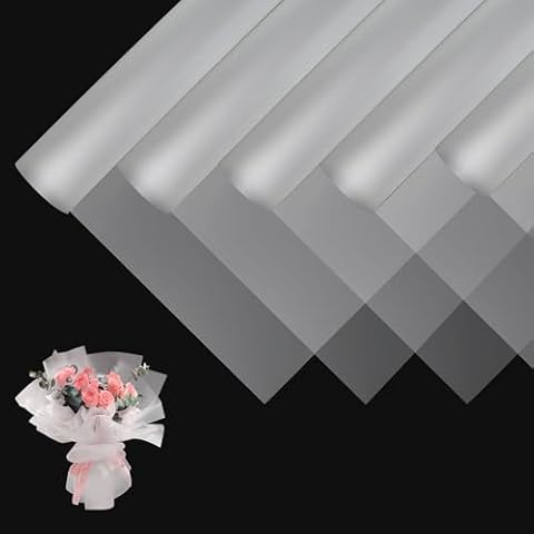 JOYIT 20 Sheets korean paper for bouquets, korean wrapping paper - Flower Bouquet Wrapping Paper with 10 Bows Ribbon, Flower Paper for Wedding, Birthday, Flower Shop, DIY Craft (Frosted) Cover