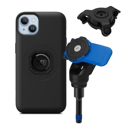 Image of Quad Lock Handlebar Clamp Motorcycle Phone Mount with Vibration Dampener and MAG Phone Case for iPhone 14 Plus