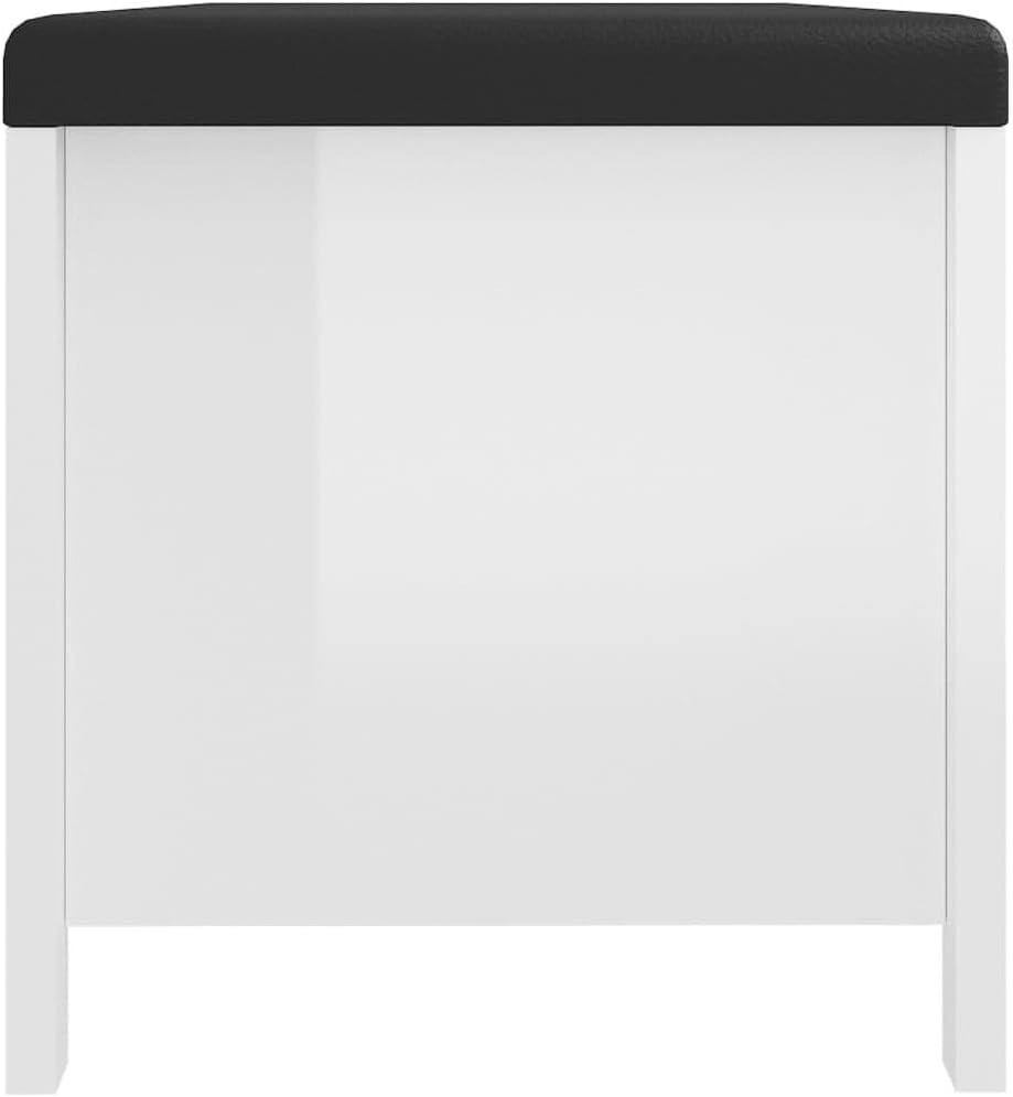 BOWERY HILL Rectangular High Gloss Engineered Wood Storage Box with Cushion, White Finish, 41.3 x 15.7 x 17.7 in, Modern Storage Bench for Hallway, Living Room, Entryway Organization
