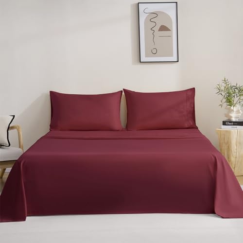 4 Piece King Size Sheets Set, Breathable & Cooling King Sheets Set-Burgundy - image 9
