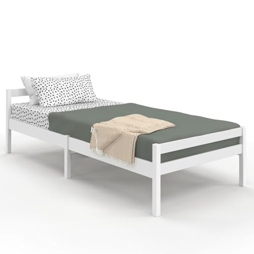 IDMarket – Cama individual Harper 90x190 cm con somier de madera, color blanco