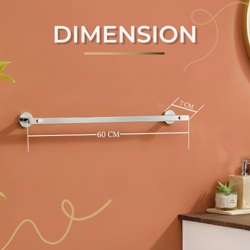 Image of GLOXY Premium Elite 24 Inch Towel Rod for Bathroom Combo Pack of 2 - Wall Mount Chrome Finish Stainless Steel Rust Proof Bathroom Rod for Clothes - Bathroom Fittings Accessory Bath Towel Holder
