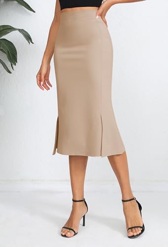Urban CoCo Women's Stretch Office Fishtail Pencil Skirt High Waist Bodycon Midi Skirt with Slit3