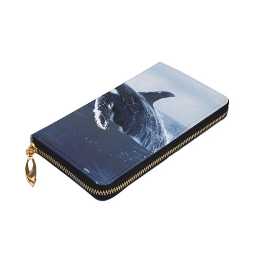 Killer Whale Print Printed Long Wallet for Women Men Cute PU Leather Wallet with Coin Purse and Credit Card Holder3