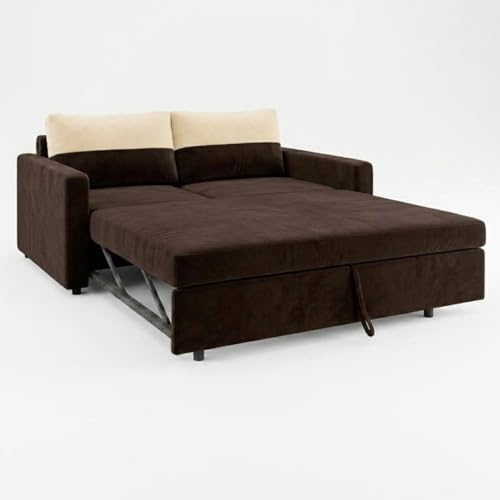 Image of SOCOZI Enrique 2 Seater Sofa Cum Bed | Soft Velvet Suede Fabric | Modern Convertible Design | Plush Comfort Seating for Living Room (Dark Brown)
