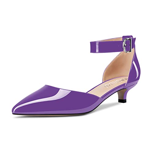 Image of Aachcol Women Kitten Low Heel Ankle Strap Pumps Pointed Toe Sandals Dress Shoes Party Office Wedding 1.5 Inch