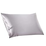 Natürlich hypoallergen ElleSilk 100% Seide Kissenbezug, 22 Momme, Hochwertigste Maulbeerseide, Natürlicher Farbstoff, Anti Schlaffalte, 50 x 65 cm, Silber