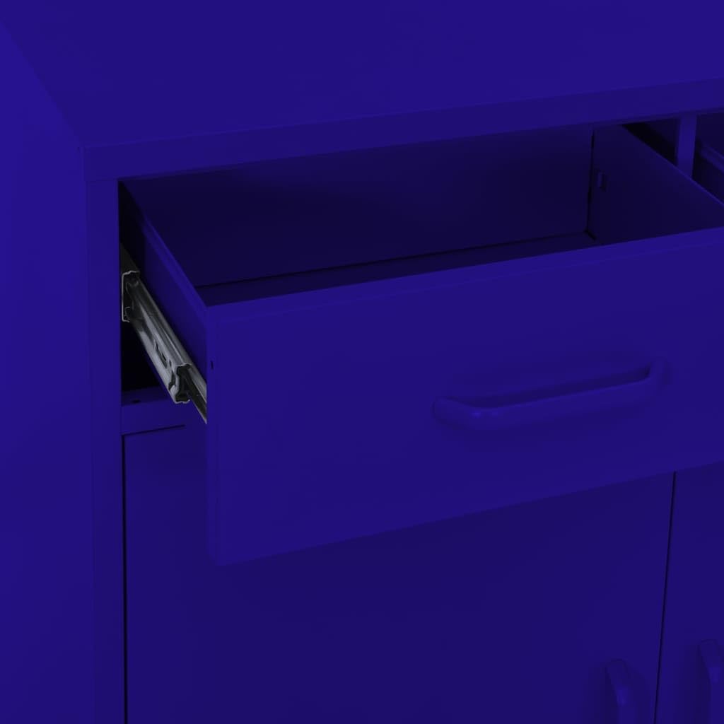 Armario de almacenamiento azul marino de acero 80 x 35 x 101,5 cm con 2 puertas, 2 cajones, se puede cerrar para el hogar, oficina, garaje, taller, sótano para almacenamiento seguro y