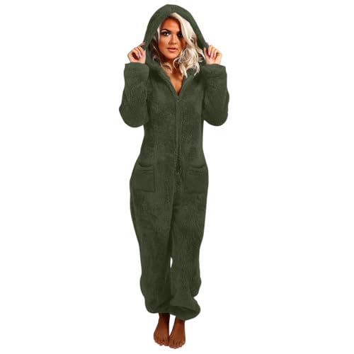 Battnot Fleece Overall Damen Jumpsuit Damen Winter Teddy Fleece Einteiler Onesie Warm Elegant Schlafanzug Kuschelig Lang Pyjama Flauschig Weich...