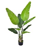 Figoday 観葉植物 【高さ120cm/160cm/180cm/210cm】旅人の木/極楽鳥花/鶴の望む蘭/扇芭蕉フェイクグリーン 大型光触媒 空気清浄 インテリア 家の中に置く人工観葉植物 二つの幹 おしゃれ 世話がない 水やり不要のホーム 玄関 キッチン オフィス プレゼント用 (120cm) [並行輸入品]