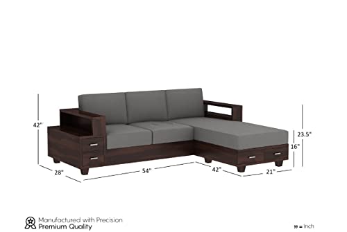 Image of Sheesham Solid Wood L-Shape Sofa for Living Room (L-Shape) (Walnut)
