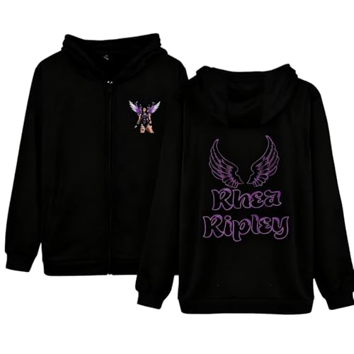 R-Rhea Ripley Sudadera con Capucha Y Cremallera Retro Unisex Moda Sudadera con Capucha Y2K Chaqueta Top Hip-Hop Ropa Urbana-Black||4X_l