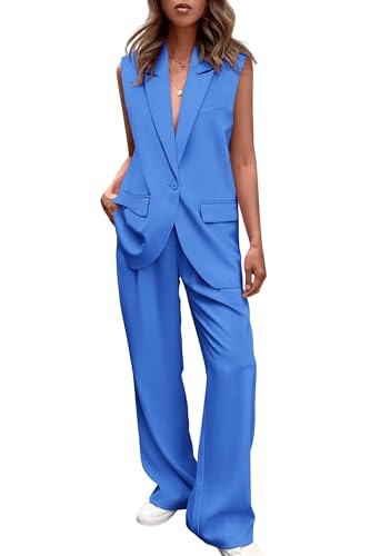 Women's 2-Piece Business Casual Suit Set - Sleeveless Vest & Wide Leg Pants with Blazer, Office Work Outfit2