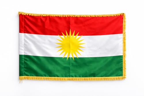 Kurdistan Flagge, Polyester, Beidseitig Sichtbar, 90 x 150 cm, Wetterfest, für Demonstration und Zimmerdekoration, Verstärkte Nähte