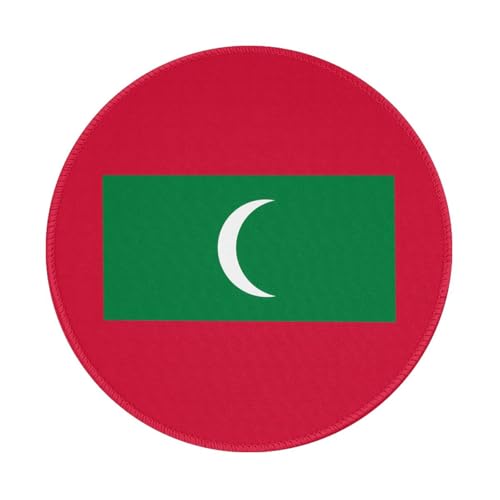 Tapis de souris rond Drapeau des Maldives 20,3 cm Base en caoutchouc antidérapant – Idéal pour le bureau et les jeux, tapis de souris de bureau