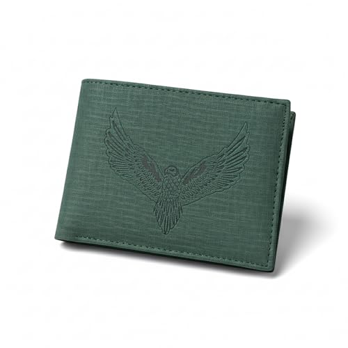 Image of VEMILIO Vegan Leather Wallet for Men | Eagle Print Embossed Premium Bifold Wallet | 3 Card Slots | 2 Cash Compartments | 1 Coin Pocket & 2 Secret Slots | Stylish, Durable & Gift for Men (Eagle, Green)