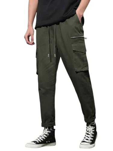 Image of GRECIILOOKS Men's Cargo Pants | 6 Pocket Cotton Cargo Joggers for Men | Loose Fit Stylish Pant with Pockets | Casual Baggy Trousers & Streetwear Lower