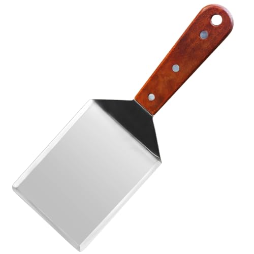 Espátula de parrilla resistente de 12 pulgadas, volteador de acero inoxidable con mango de madera, perfecta para barbacoas, teppanyaki, parrillas planas y cocinas comerciales