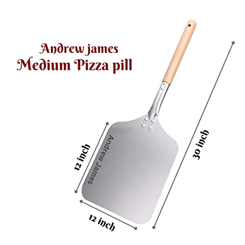 Image of Andrew James Pizza Peel Paddle Hand Finished Professional Aluminum Medium with Wooden Handle The Perfect Pizza Shovel Baking Tool - (12 inch x 12 inch) | Commercial for Industrial Use