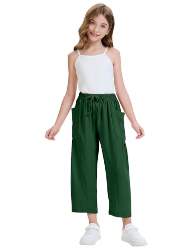 Image of COZYPOIN Girl's Wide Leg Pants Elastic Waist Loose Fit Flowy Casual Beach Palazzo Harem Trousers with Pockets 5-14 Y